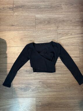 Women's Black Wrap Crop Top - Long Sleeve
